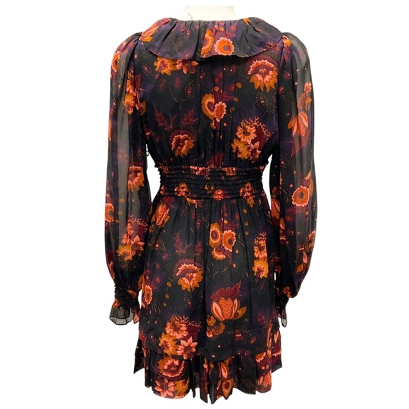 ULLA JOHNSON BLACK / ORANGE VALERIAN PRINT ADARA DRESS - Picture 3 of 7